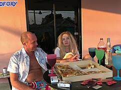 naughty 18yo fucks dad's friend doggy behind him. cums in mouth almost caught!