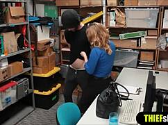 Blonde Milf Cop Screams Riding Thief's Cock Bent Over Office Desk in Rough Doggystyle