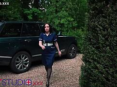 oily handjob from sexy british nurse has patient exploding cum all over her stockings