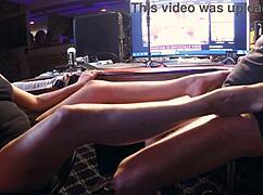 raven grey's feet stroke cock to explosive cum without touching