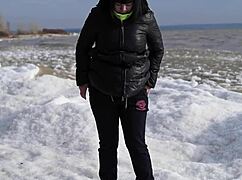 milf pisses wildly in the sea with hairy pussy outdoors!