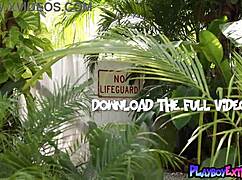 wanna see this smoking hot brunette teen barbie ann strip naked by pool and water her shaved pussy?