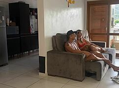 husband cooks while wife takes friend's monster cock in living room!