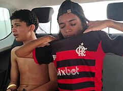 brother's football game interrupted behind car for brazilian creampie play