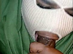 Masked Girl Delivers Super Sloppy Deep Throat Action