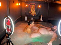 sheena ryder's curvy milf body rides young cock wildly in steaming hot tub