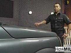 how does this busty blonde bribe parking police with lingerie blowjob skills?