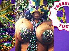 Porn Star Jessica Grabbit Flashes Big Natural Tits at Mardi Gras with Rabbit Toy