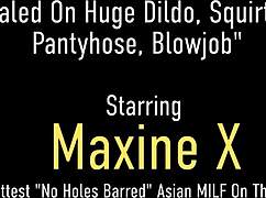 ohh man i'm so horny in pantyhose maxine x squirts hard fuckin this huge dildo then sucks cock sloppy
