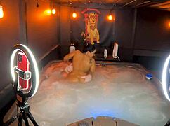 sheena ryder's curvy milf body rides young cock wildly in steaming hot tub