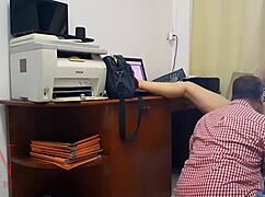 Femdom Lady Boss Commands Employee Pussy Lick Hidden Office Cam