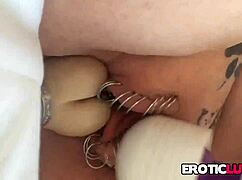 super horny babe rams huge dildo into her pierced wet pussy homemade