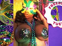 Porn Star Jessica Grabbit Flashes Big Natural Tits at Mardi Gras with Rabbit Toy