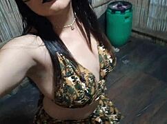 Mmm, stepmom's big tits in military lingerie make my hips grind fantasizing rough missionary sex, she whispers dirtily