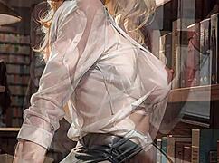 i'm that bookish blonde librarian accidentally flashing my skirt upskirt pussy outside oh no