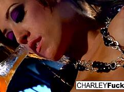 Charlie slips into wet fun with sexy brunette capri's curves