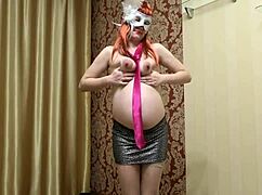 pregnant milf's hairy pussy and big nipples lure in miniskirt fetish