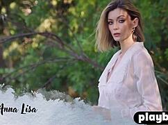 Wet teen model anna lisa bares huge tits in outdoor lingerie strip