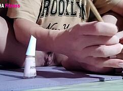 brazilian hottie paints her toenails up close flashing shaved pussy and clit to tease