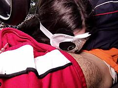 amateur couple elivalove delivers beautiful wet blowjob in the car on big cock