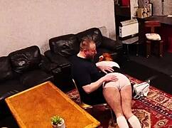Security cam catches redhead daughter riding daddy doggystyle cumshot facial