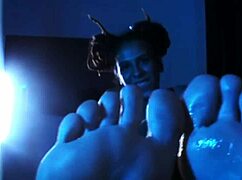 Latina femdom chokes him gags deepthroat then footjobs his cock pov