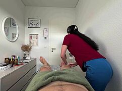 Nurse milf massage turns into wild oily blowjob cumswap