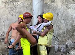 realtor in heels gets gangbanged in abandoned house closeup