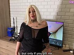 Caught Jerking to Busty Stepmom's Huge Natural Tits and Pierced Nipples