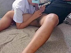 quick cum floods juicy pussy from horny delivery driver