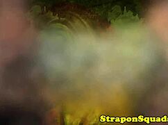 What happens when a bound tattooed sub slut gets suspended for strapon lezdom?