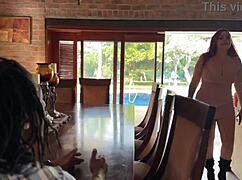 WIFE'S ASS LICKED bareback by huge BBC while hubby watches humiliating creampie finish