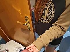 Muscular mommy squirts skinny pussy in homemade toilet fuck