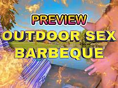 oh man preview outdoor barbeque sex with agarabas and olpr gaping shaved pussy creampie