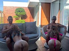 Two Couples Pound Poolside at Swinger Bash