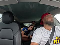 brunette chun-li cosplayer sneaks bbc ride and facial in rideshare