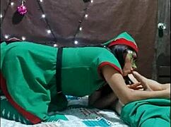 My 60-year-old stepdad's monster cock stretches my tight 20-year-old Latina pussy riding him hard at Christmas