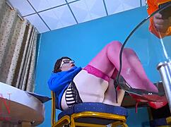 My submissive sexretary in upskirt lingerie gets shredded on cam