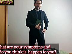 Halloween priest exorcism turns into brunette cosplay blowjob cum in mouth swallow ritual