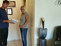 blonde milf housewife tied up sucks cock then takes facial to ditch the cable guy