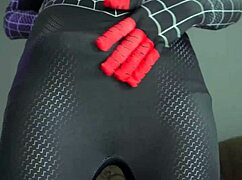 Miles Morales Spider-Man Cosplay Nerd Jerks Monster Cock Till Gushing Cum