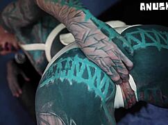 Skinny goth teen fists her ASS gaping, squirts hard in solo latex toy prolapse play