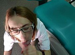 fucked the doctor doggy in office then cowgirl blowjob facial