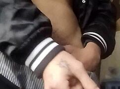 stroking my huge soft cock outdoors in public