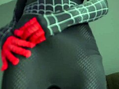Miles Morales Spider-Man Cosplay Nerd Jerks Monster Cock Till Gushing Cum