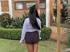 Naughty schoolgirl pounds ass during break
