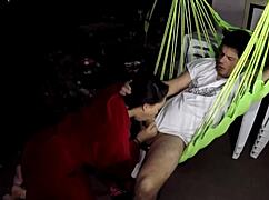 Insane Deepthroat On The Hammock!