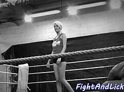 Petite Euro Wrestles Busty Lesbian Babe In Close-Up Tit Fight