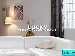 Sensual busty blonde rory knox slurps nuru gel over natural tits fucking lucas ayres wet massage