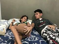 unplanned sex sharing bed with skinny latina stepsis big tits ass spitting dirty talk homemade